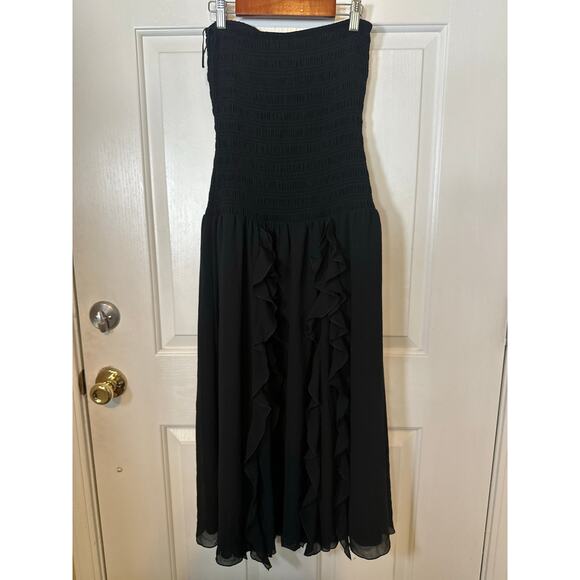 Wilfred Dress Women's Size S Black Strapless Smocked Ruffle Trim A-Line Midi - Picture 6 of 9